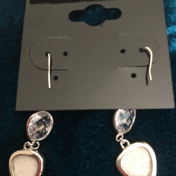 Titanium Druzy Agate & Quartz Sterling Silver French Hook Earrings - Picture 5 of 5